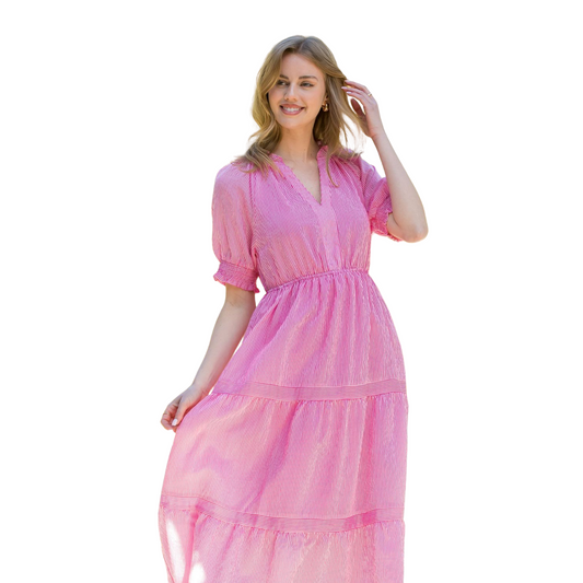 Striped Tiered Maxi Dress in Pink - Fairley Fancy