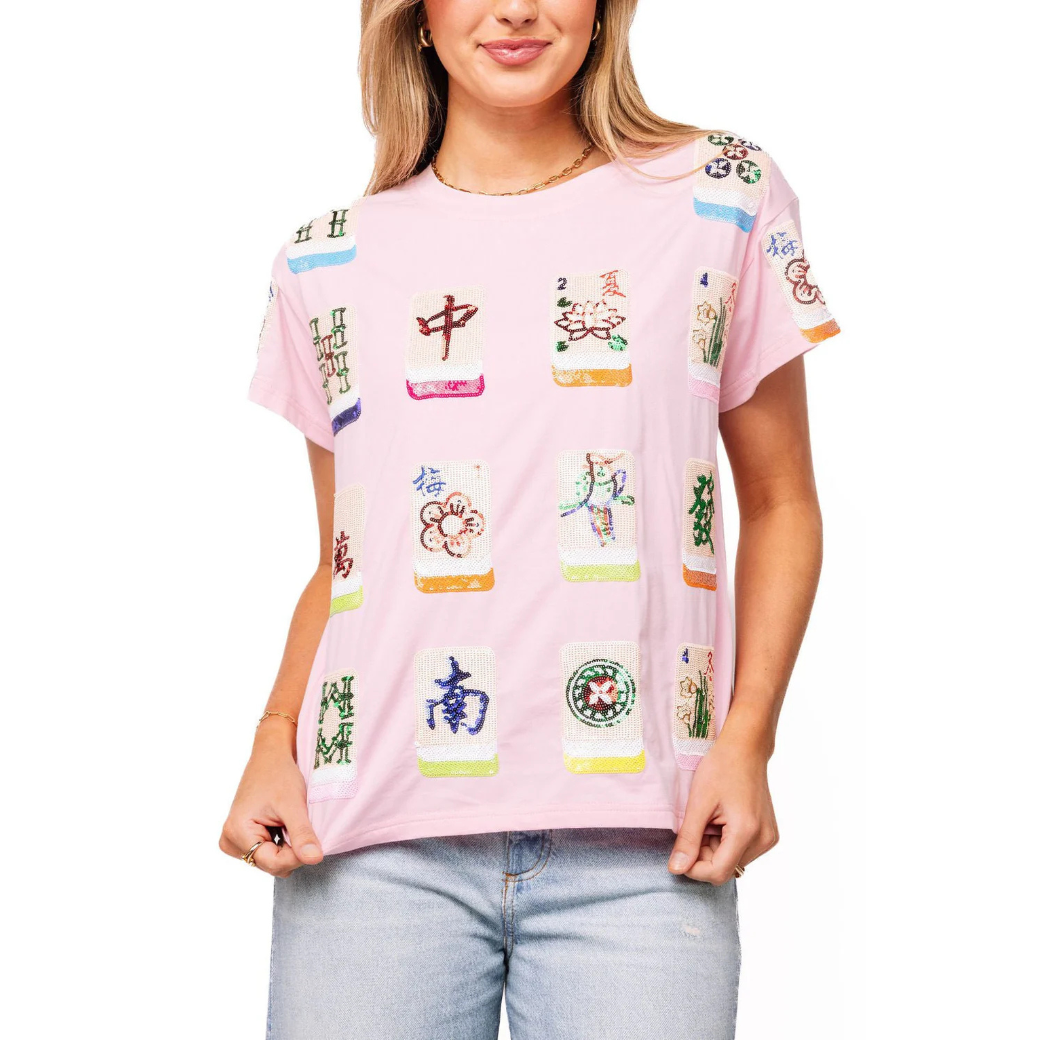 Light Pink Scattered Mahjong Tee  - Fairley Fancy