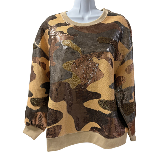 Green Full Sequin Camo Sweatshirt - Fairley Fancy