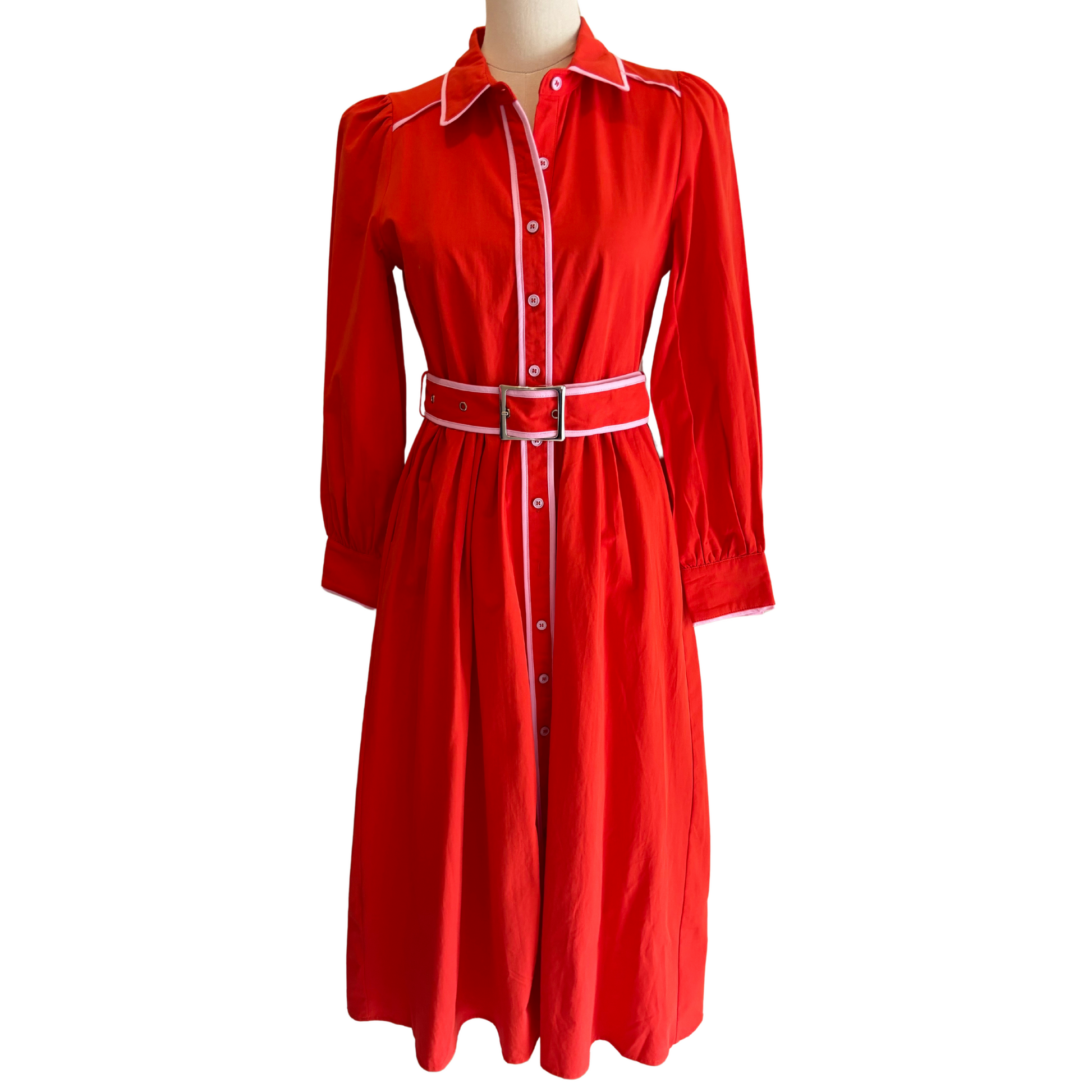 Long Sleeve Belted Dress in Red - Fairley Fancy