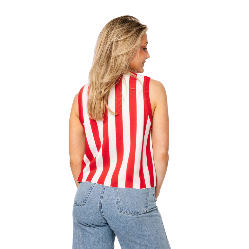 Red & White Striped 'Queen' Mustard on Hot Dog Knit Tank