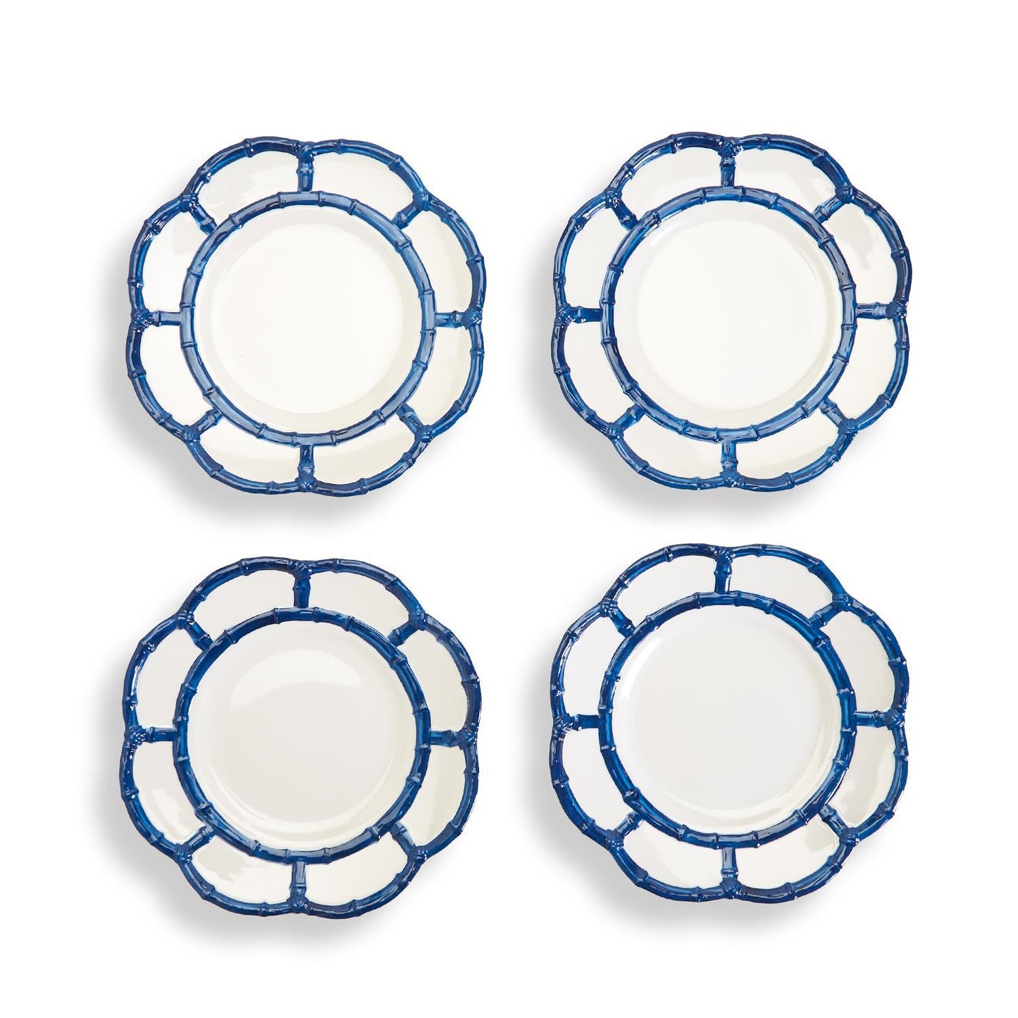 Blue Bamboo Salad/Dessert Plates with Bamboo Rim, Set of 4 - fairley fancy
