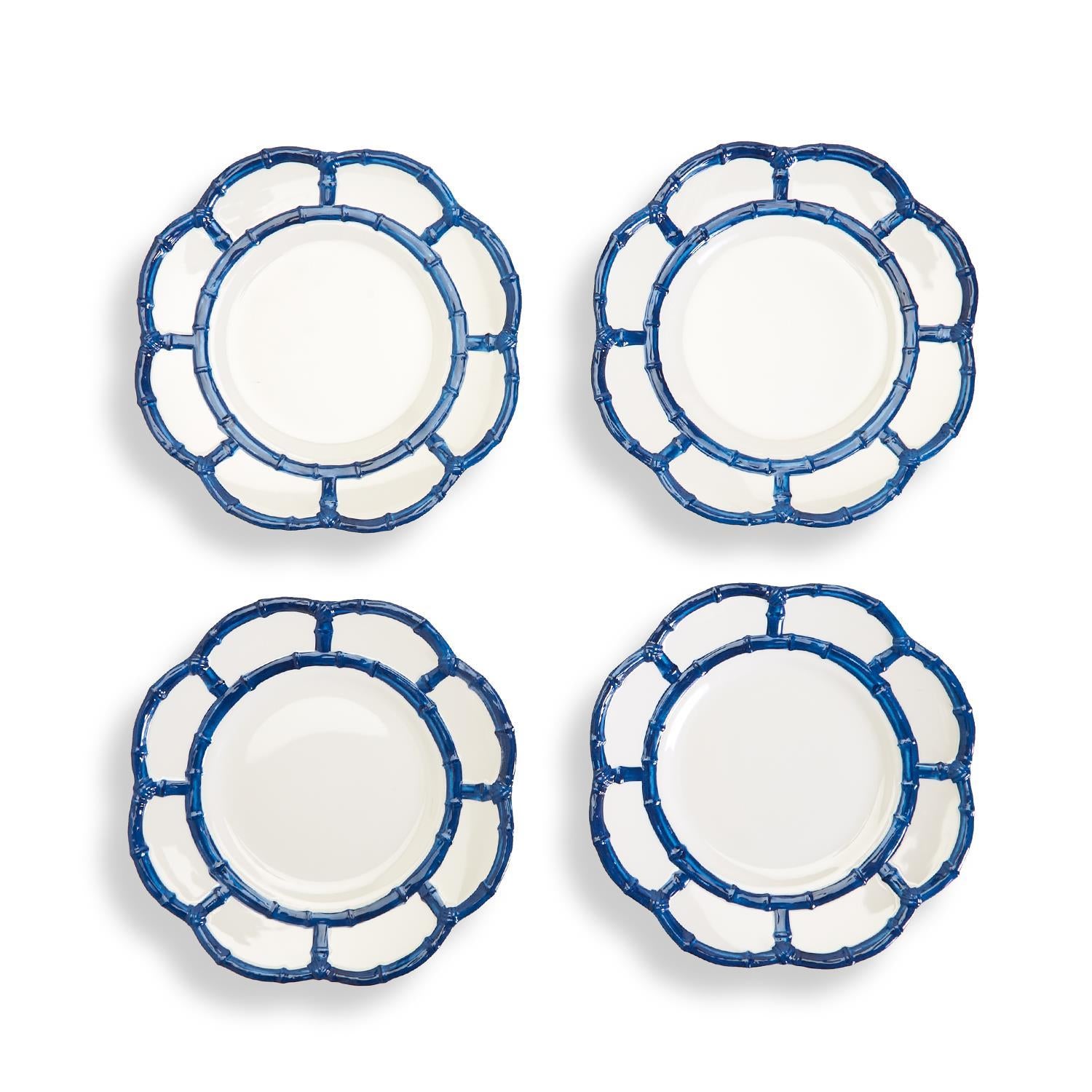 Blue Bamboo Salad/Dessert Plates with Bamboo Rim, Set of 4 - fairley fancy