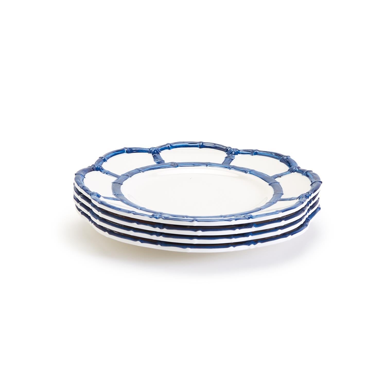 Blue Bamboo Salad/Dessert Plates with Bamboo Rim, Set of 4 - fairley fancy