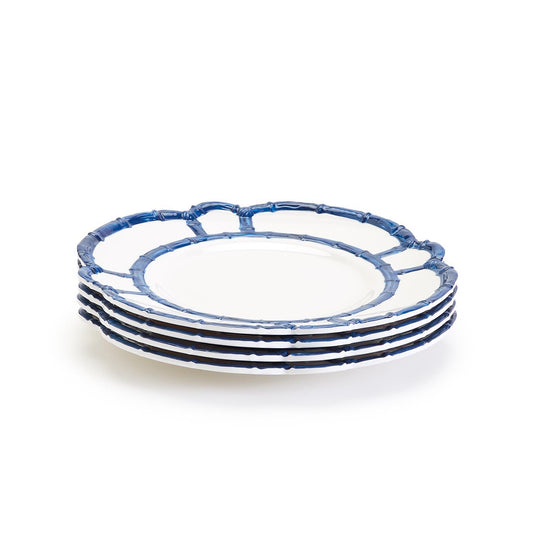 Blue Bamboo Dinner Plates with Bamboo Rim, Set of 4