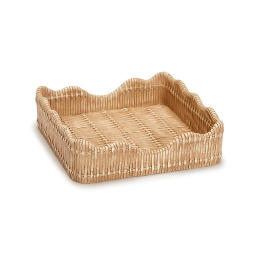 Scalloped Edge Basket Weave Pattern Dinner Napkin Holder in Resin - Fairley Fancy
