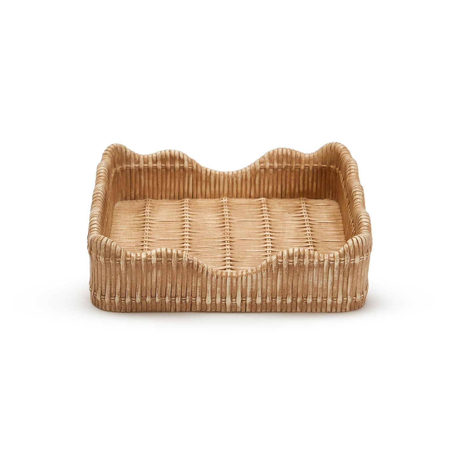 Scalloped Edge Basket Weave Pattern Dinner Napkin Holder in Resin - Fairley Fancy