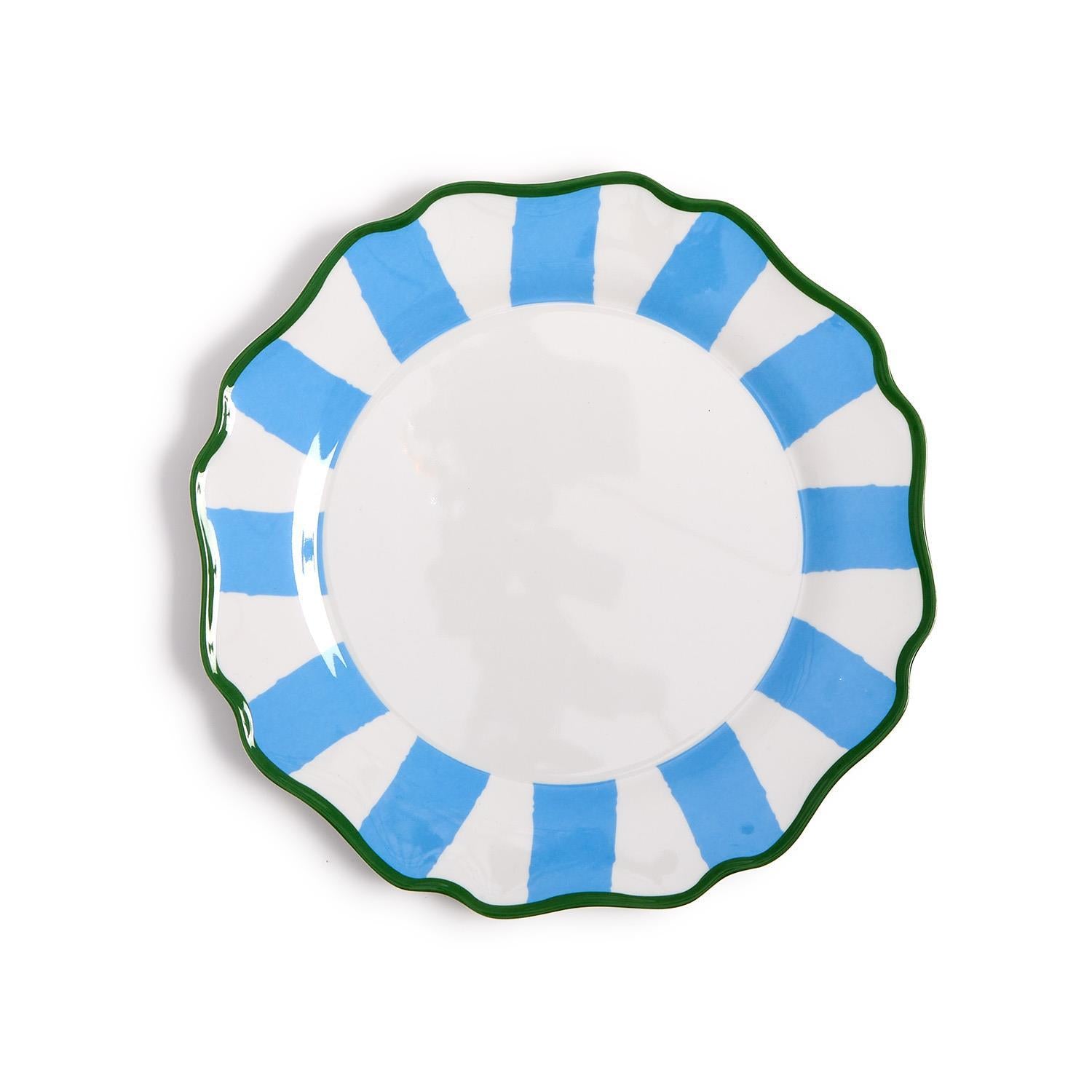 Blue Striped Dinner Plates, Set of 4