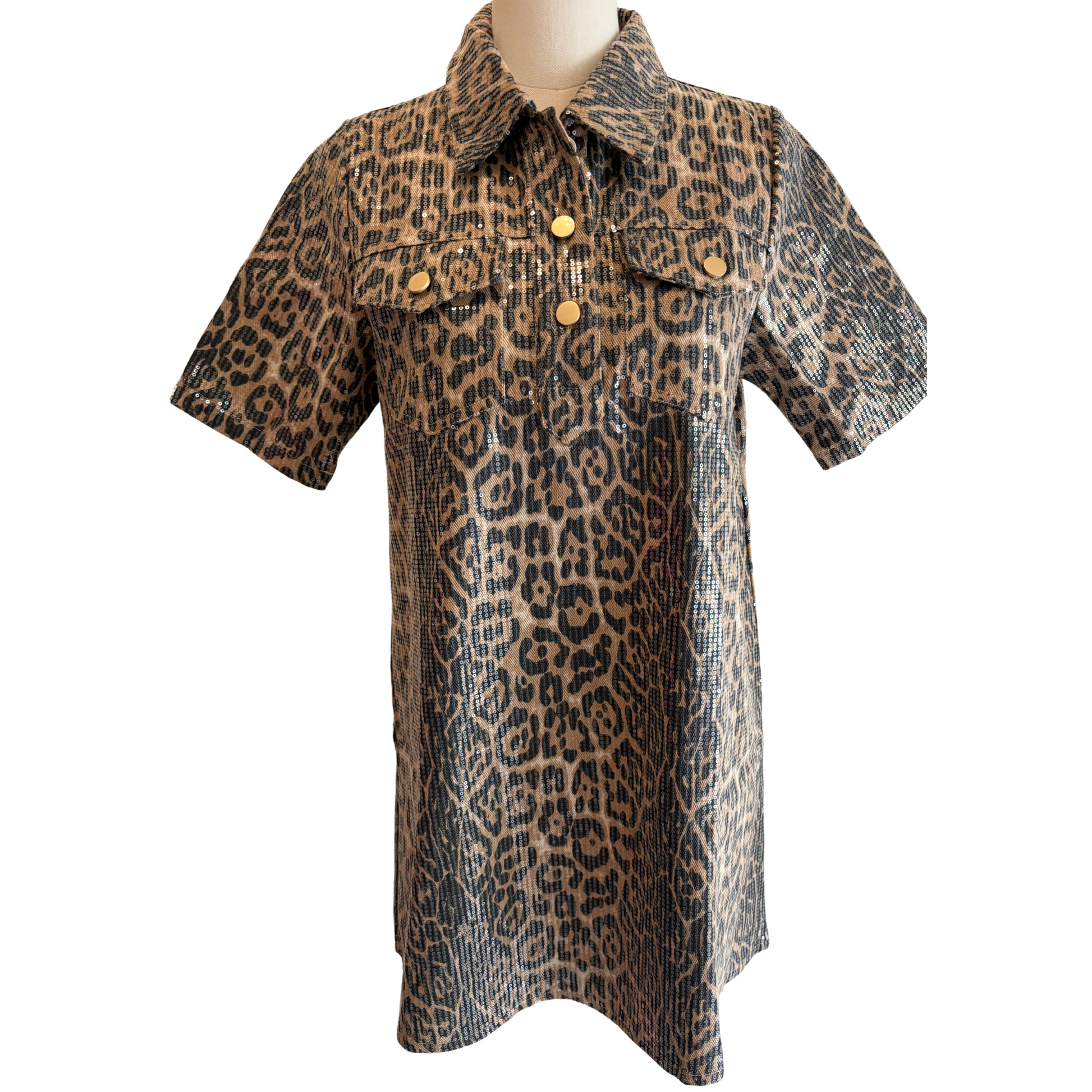 Leopard Sequin Shirtdress - Fairly Fancy