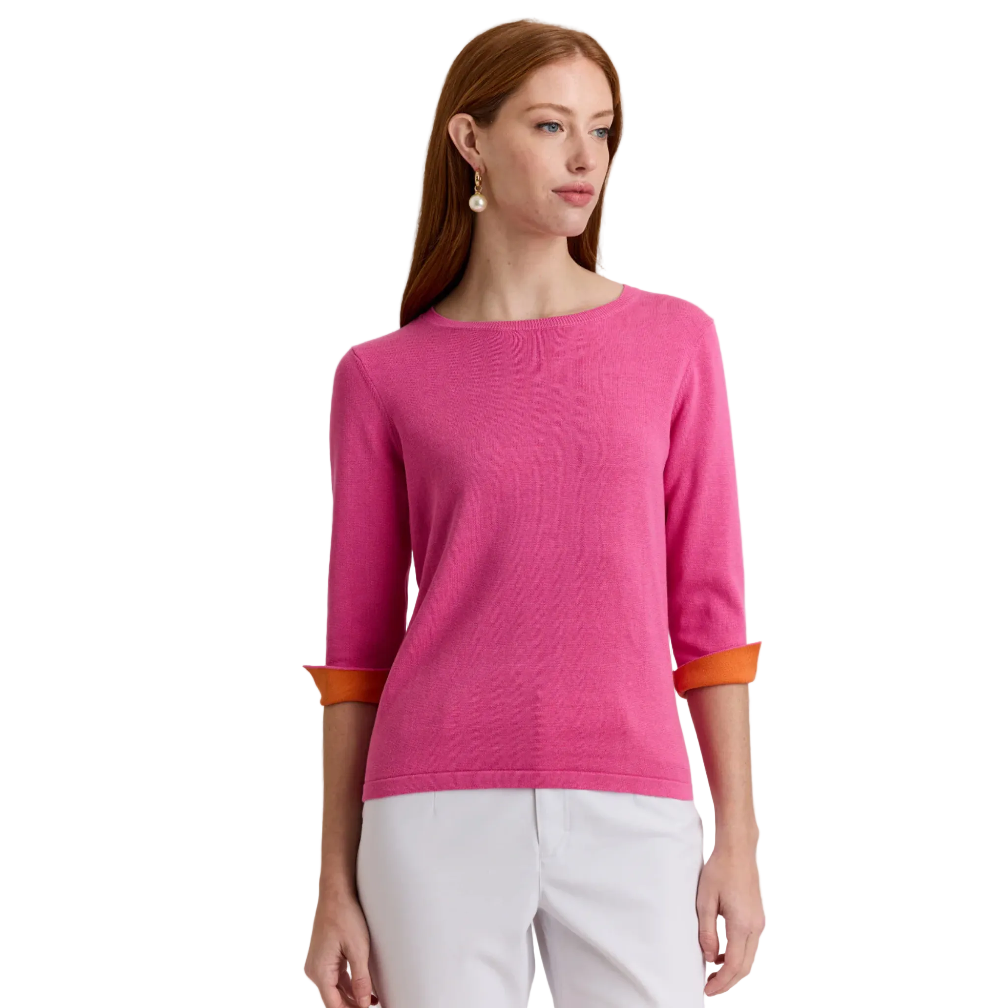 Tyler 3/4 Sleeve Sweater in Guave and Tangerine - Fairley Fancy