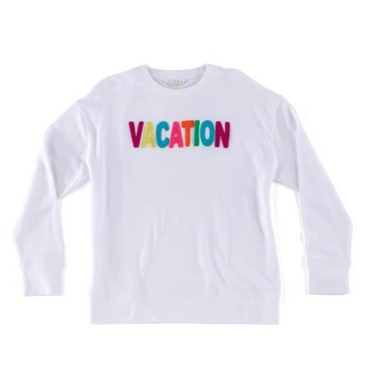"Vacation" Sweatshirt in White - FAIRLEY FANCY