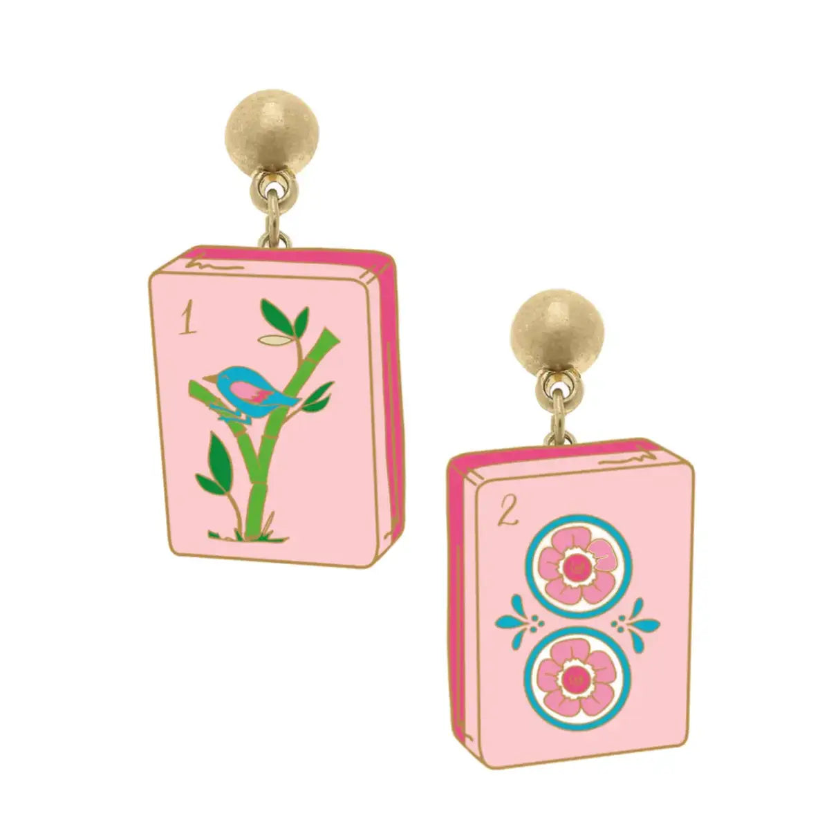 Mahjong Tile Enamel Earrings in Light Pink - Fairley Fancy
