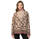 Half Zip Wool Blend Sweater in Leopard - Fairley Fancy