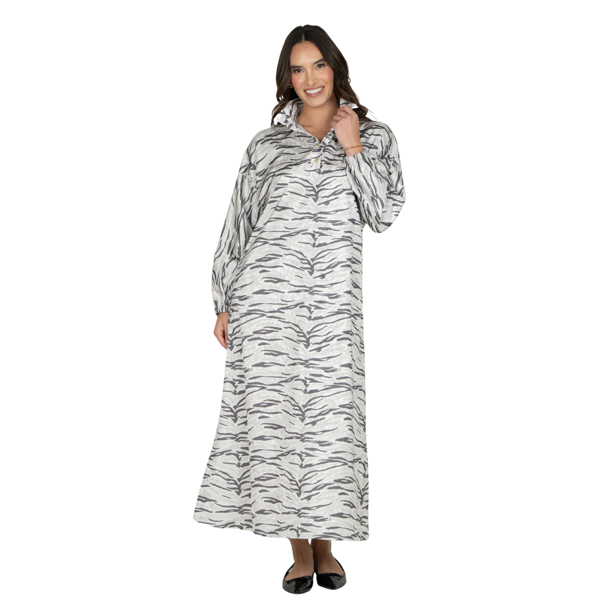 Long-Sleeve Poppy Maxi in Wild Marble - Fairley Fancy