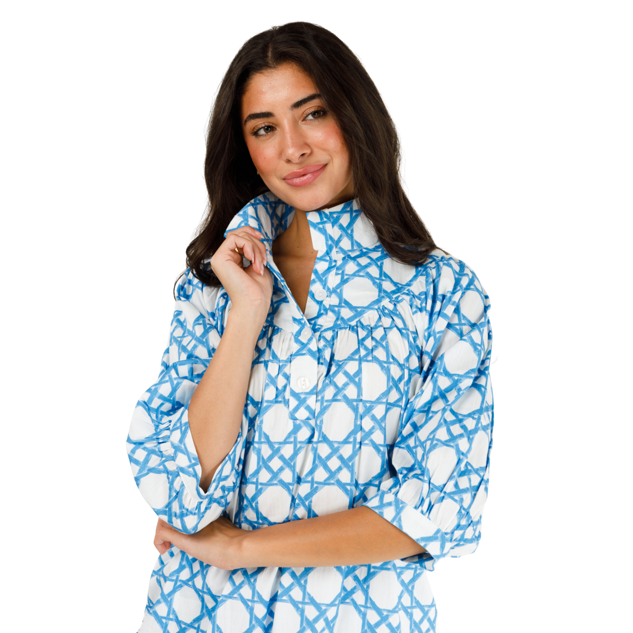 Avie Top in Coastal Cane Blue-Fairley Fancy