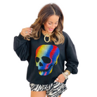 Black Rainbow Rhinestone Skull Sweatshirt-Fairley Fancy