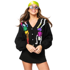Black Rainbow Skeleton Button Up Cardigan-Fairley Fancy