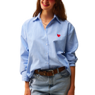 Blue Striped Shirt with Red Heart Embroidery-Fairley Fancy