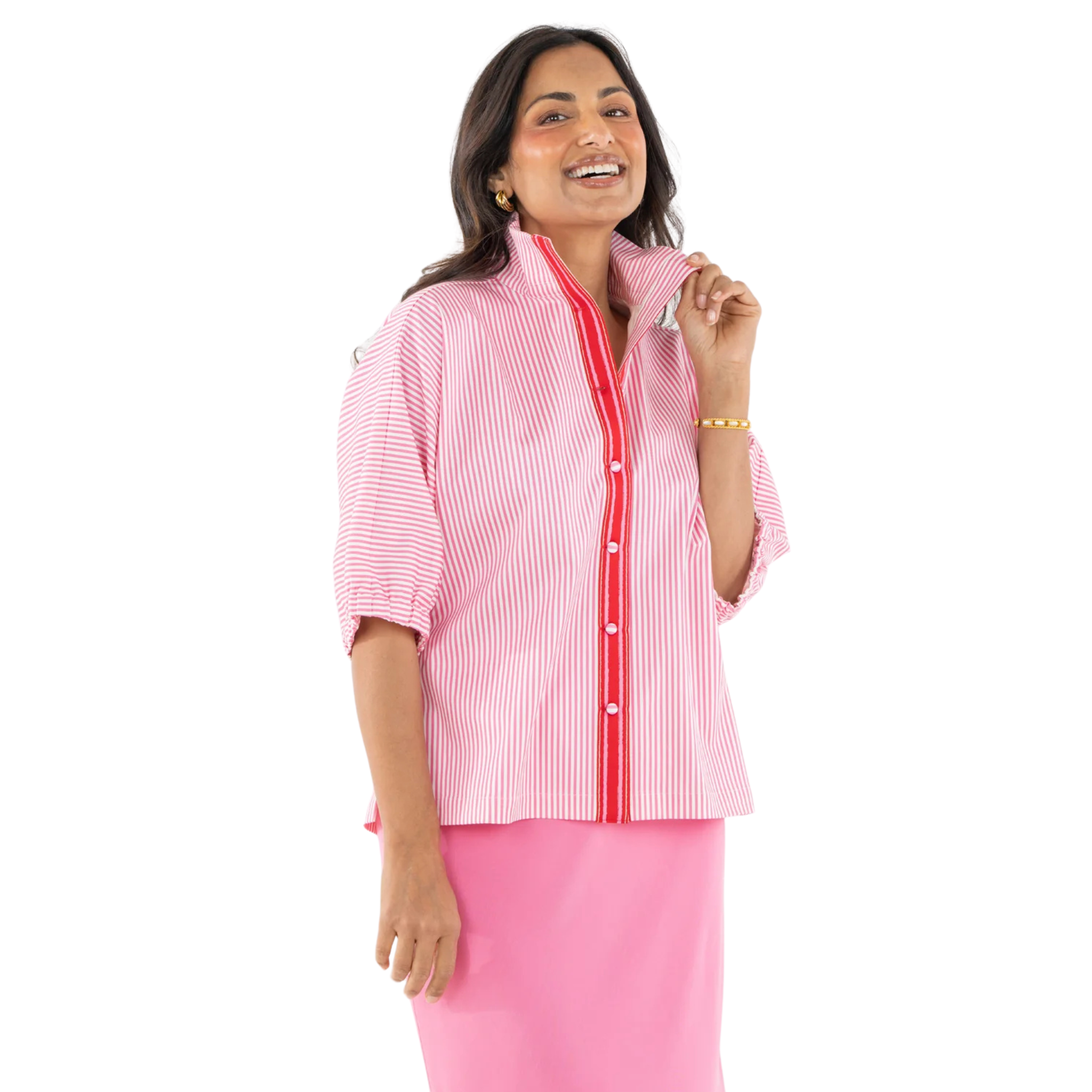 Bonny Top in Pink Carnation Stripe-Fairley Fancy