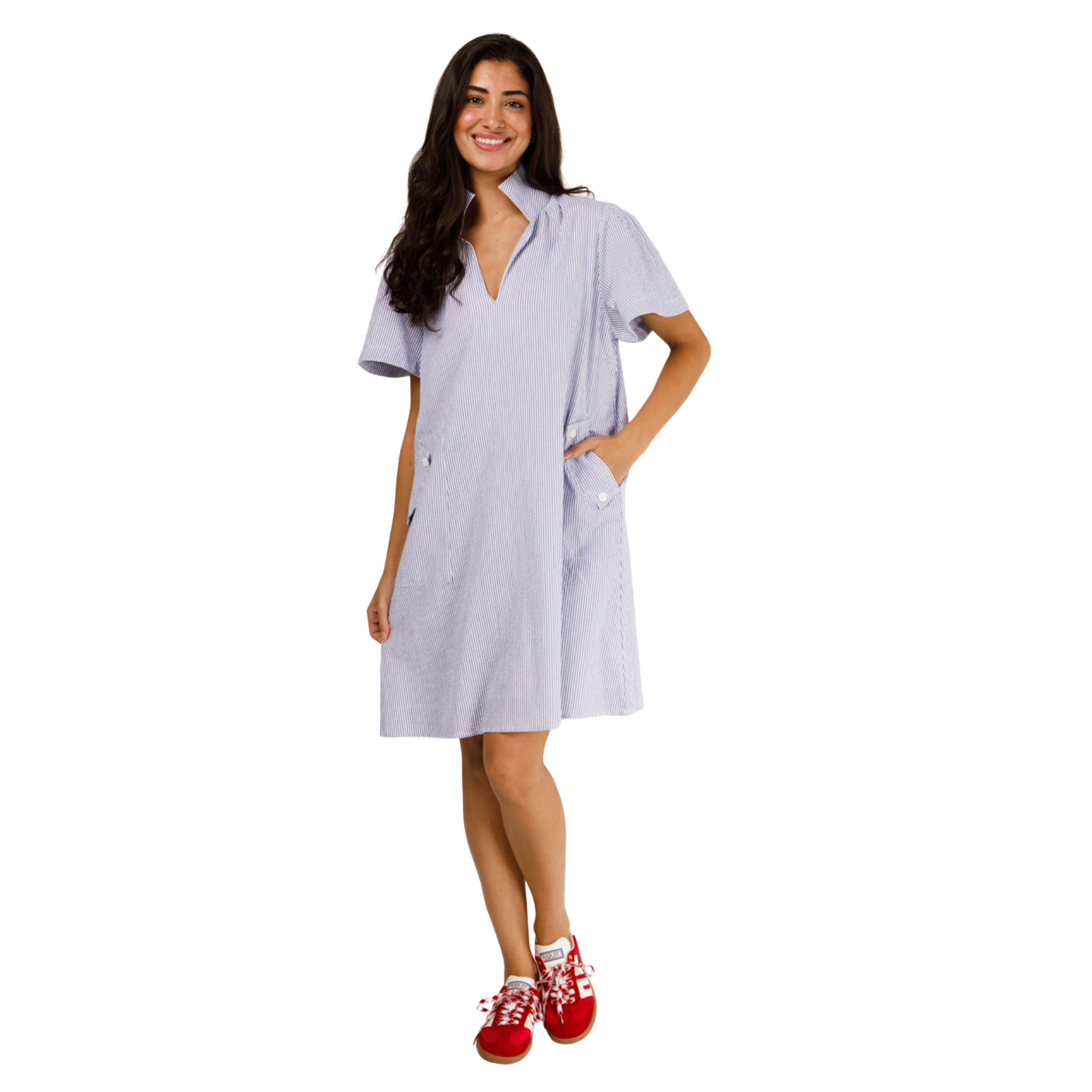 Brooke Dress in Blue and White Seersucker-Fairley Fancy