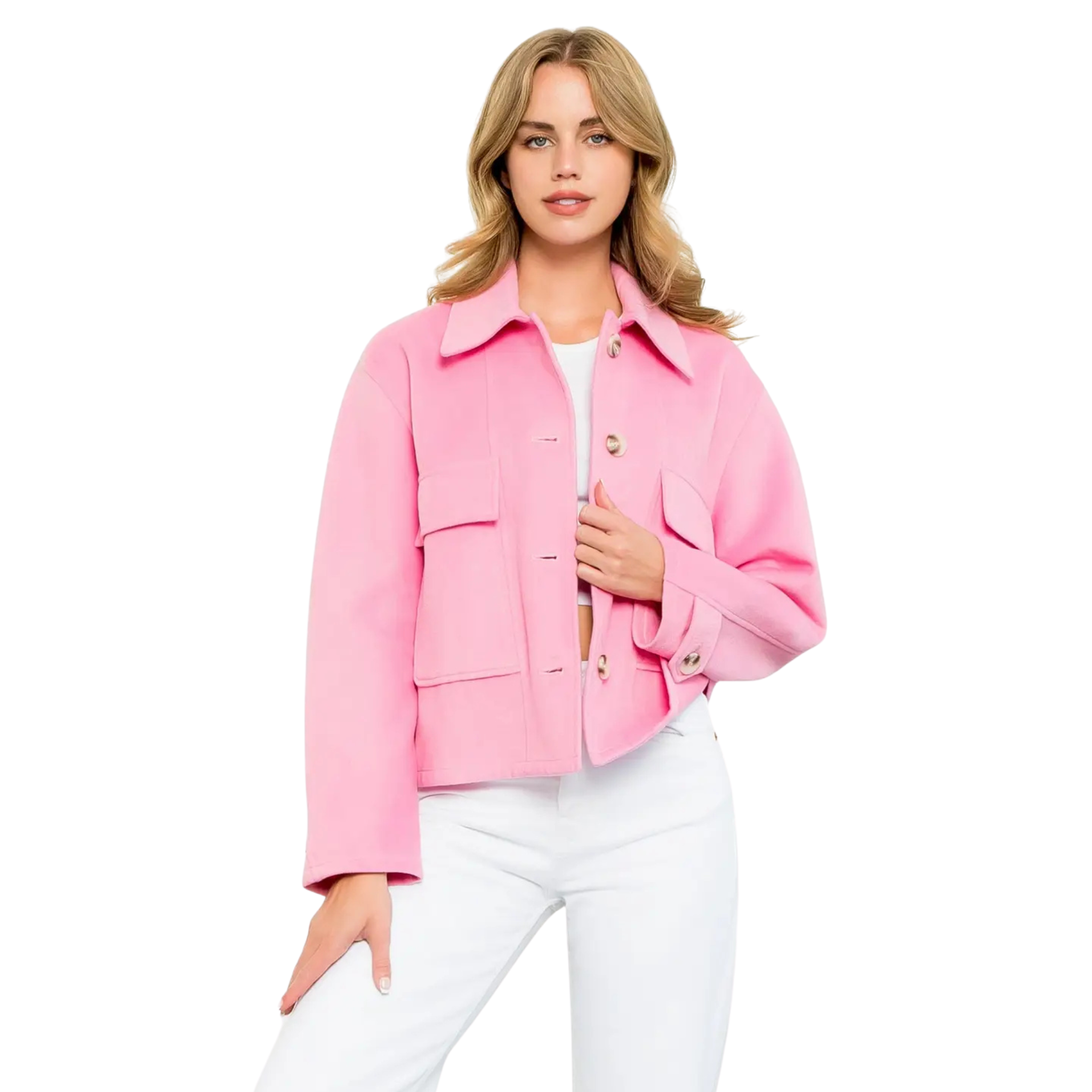 Button Up Jacket in Pink-Fairley Fancy