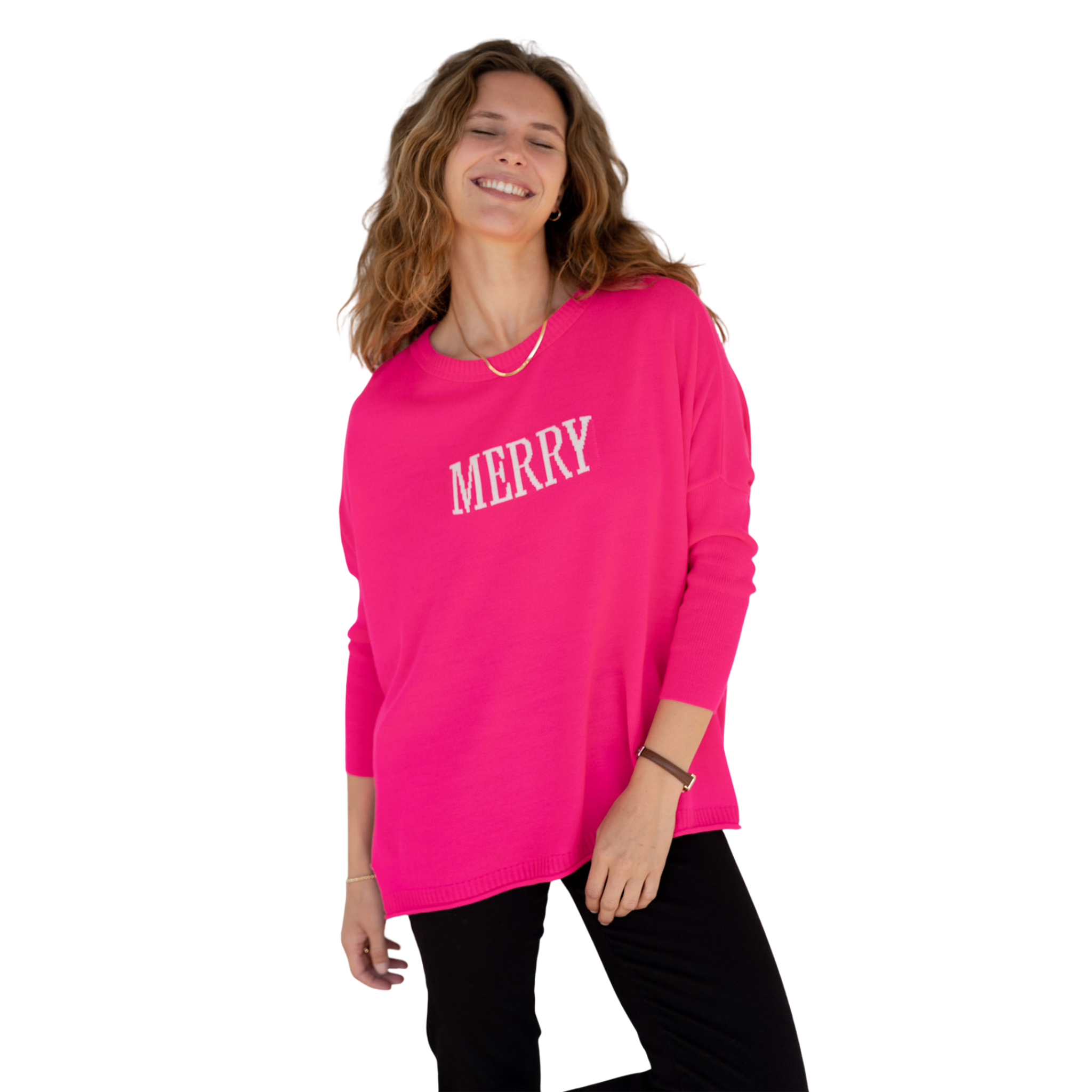Catalina Crewneck Sweater in Merry Pink-Fairley Fancy