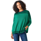 Catalina Modern Crewneck Sweater in Green Stripe-Fairley Fancy