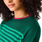 Catalina Modern Crewneck Sweater in Green Stripe-Fairley Fancy