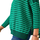 Catalina Modern Crewneck Sweater in Green Stripe-Fairley Fancy