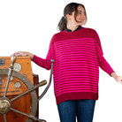 Catalina Modern Crewneck Sweater in Magenta Stripe-Fairley Fancy