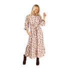 The Catherine Dress in Holly Shae Luxe Oxford™️ Field & Quail© Brown on Pink Stripe