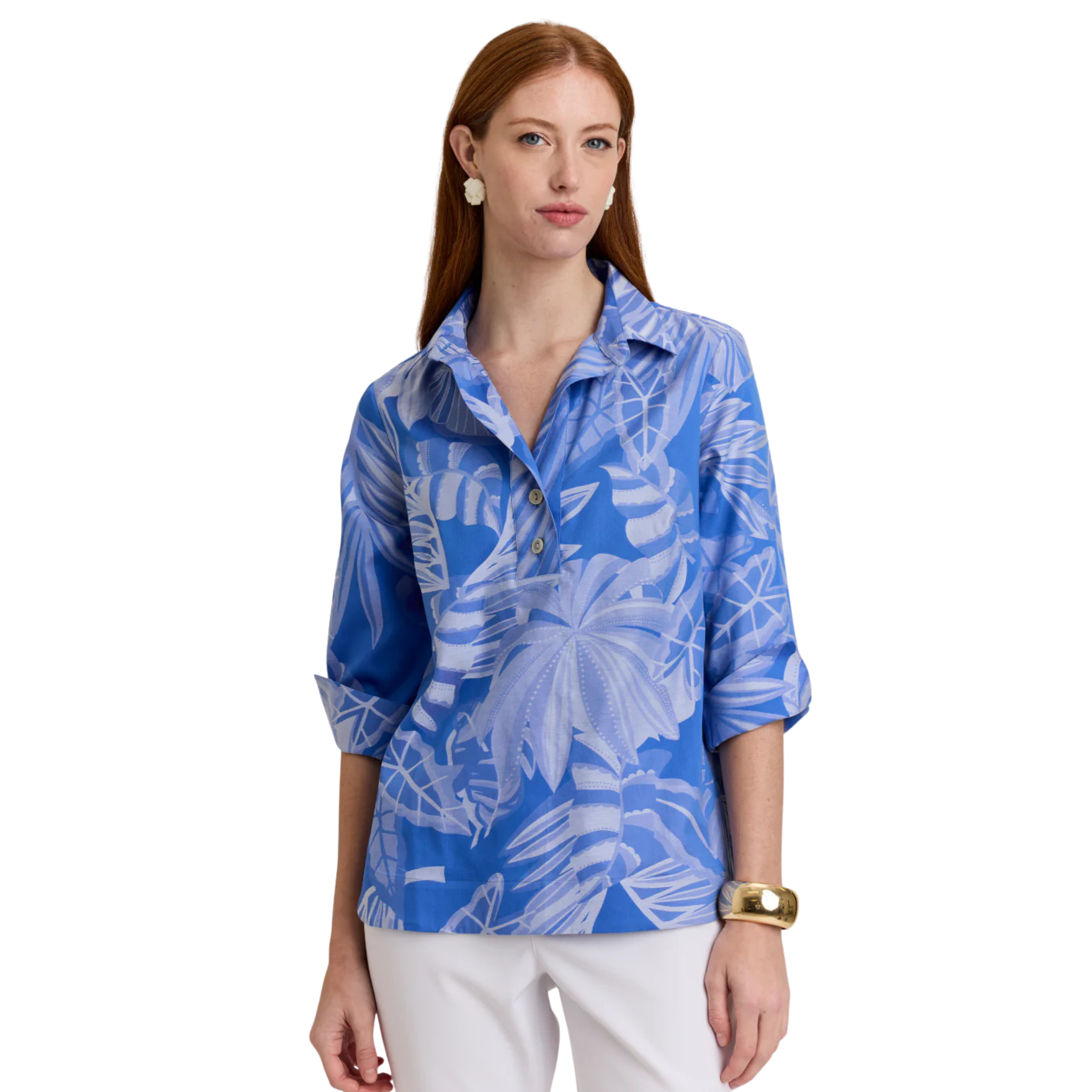 Charlotte 3/4 Sleeve Leaf Motif Jacquard Top-Fairley Fancy