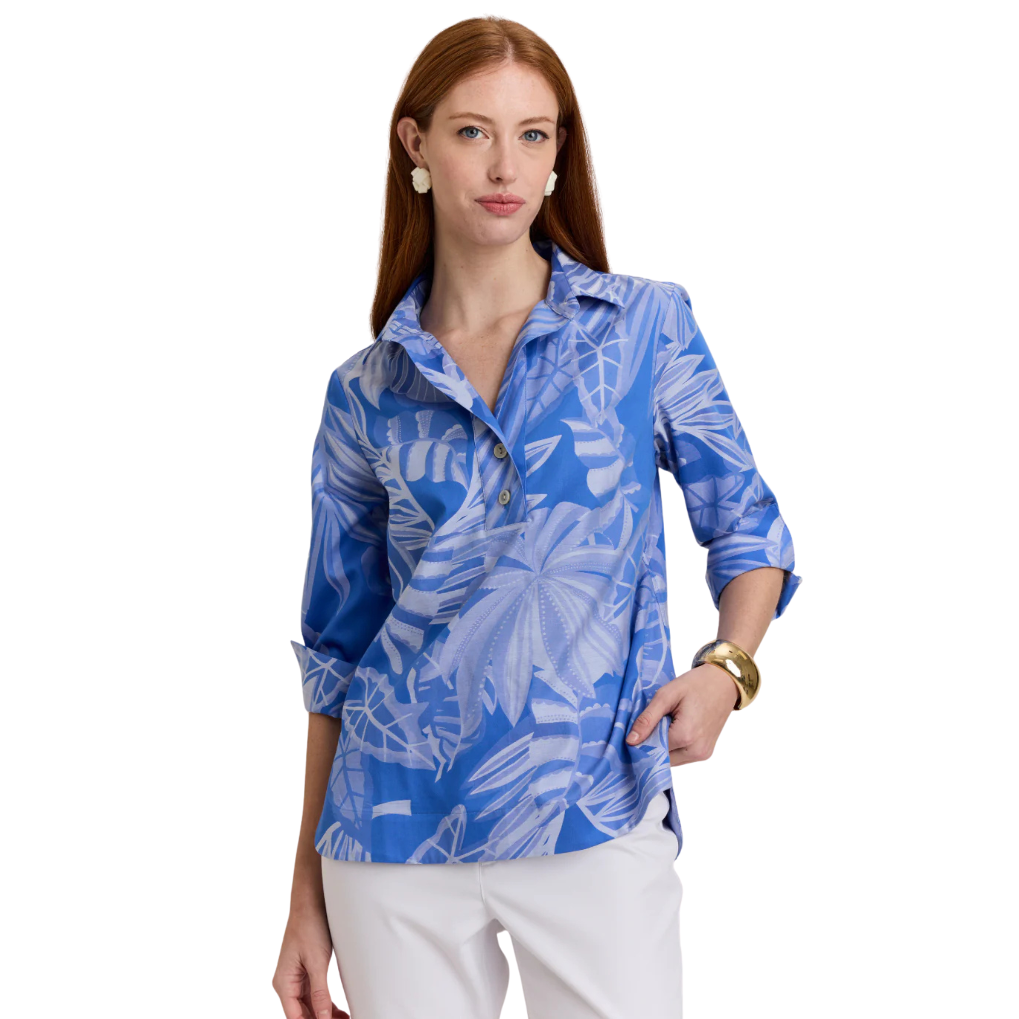 Charlotte 3/4 Sleeve Leaf Motif Jacquard Top-Fairley Fancy