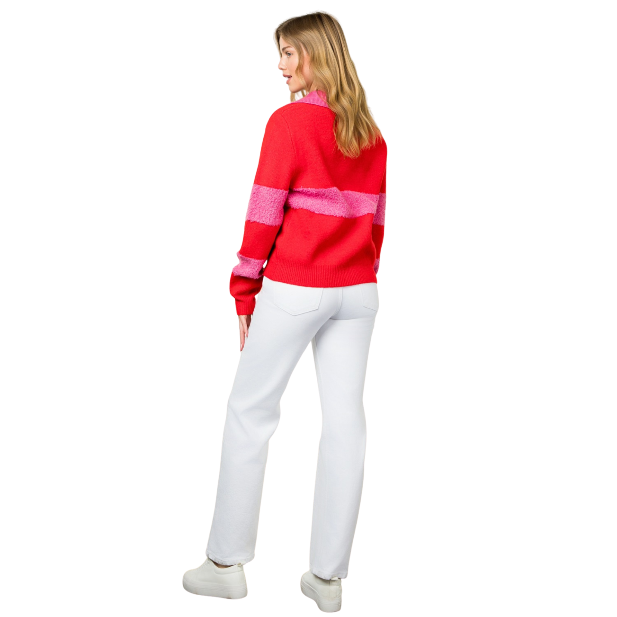 Collared Colorblock Sweater in Red-Fairley Fancy