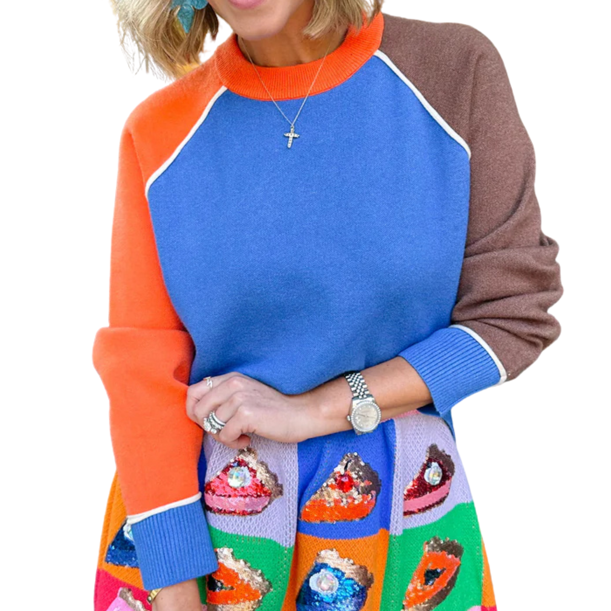 Colorblock Contrast Trim Knit Sweater-Fairley Fancy