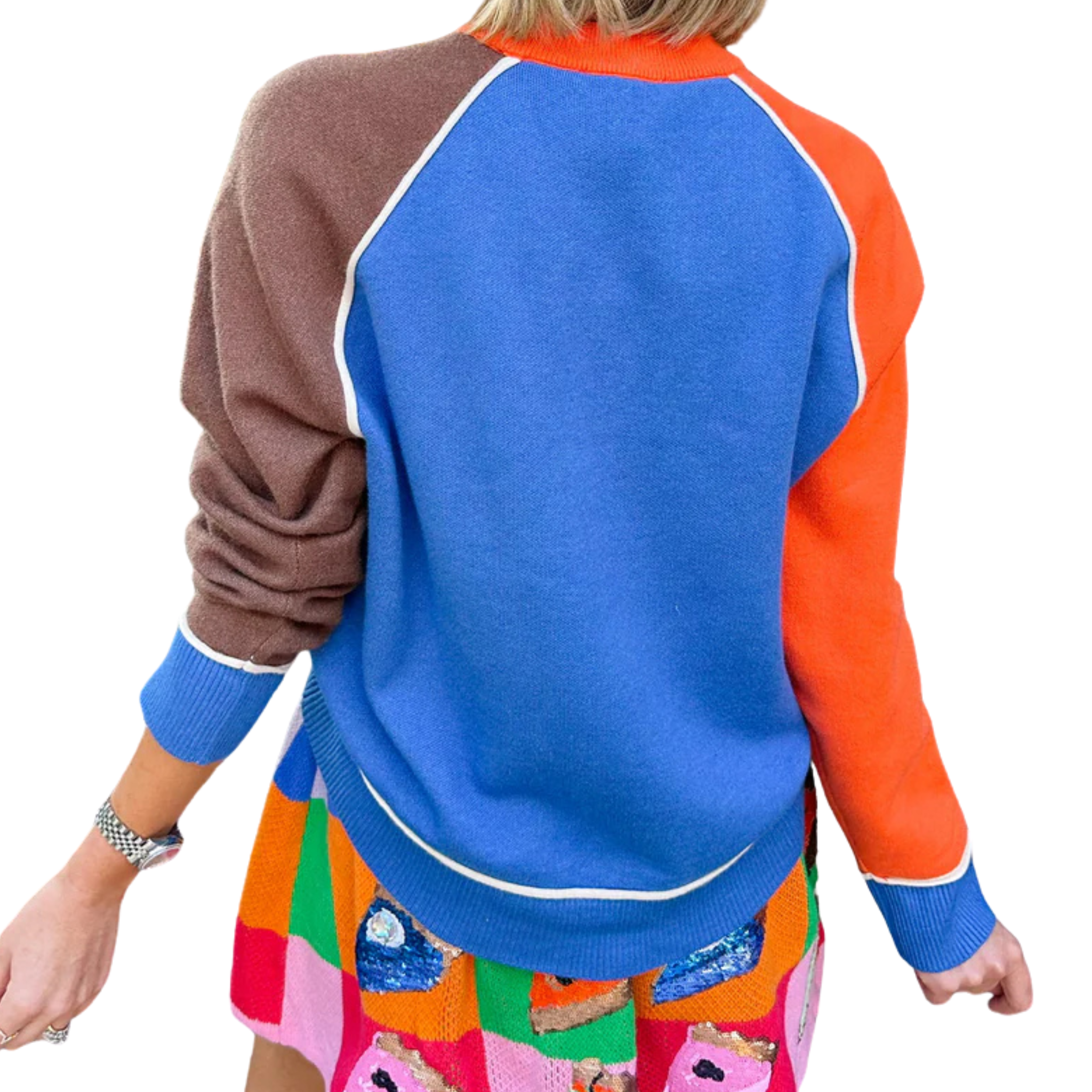 Colorblock Contrast Trim Knit Sweater-Fairley Fancy