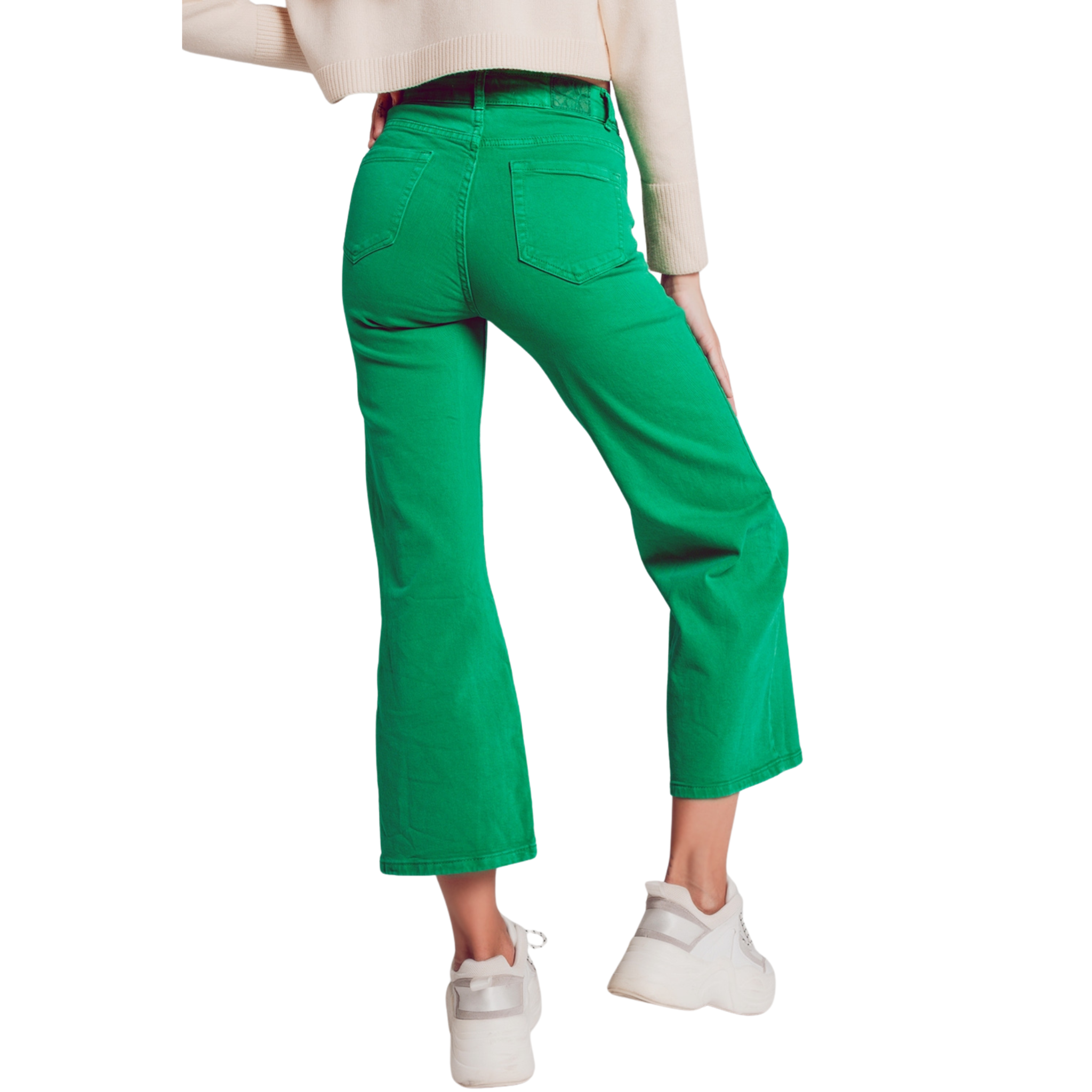 Cropped Wide Leg Jeans in Deep Green-Fairley Fancy