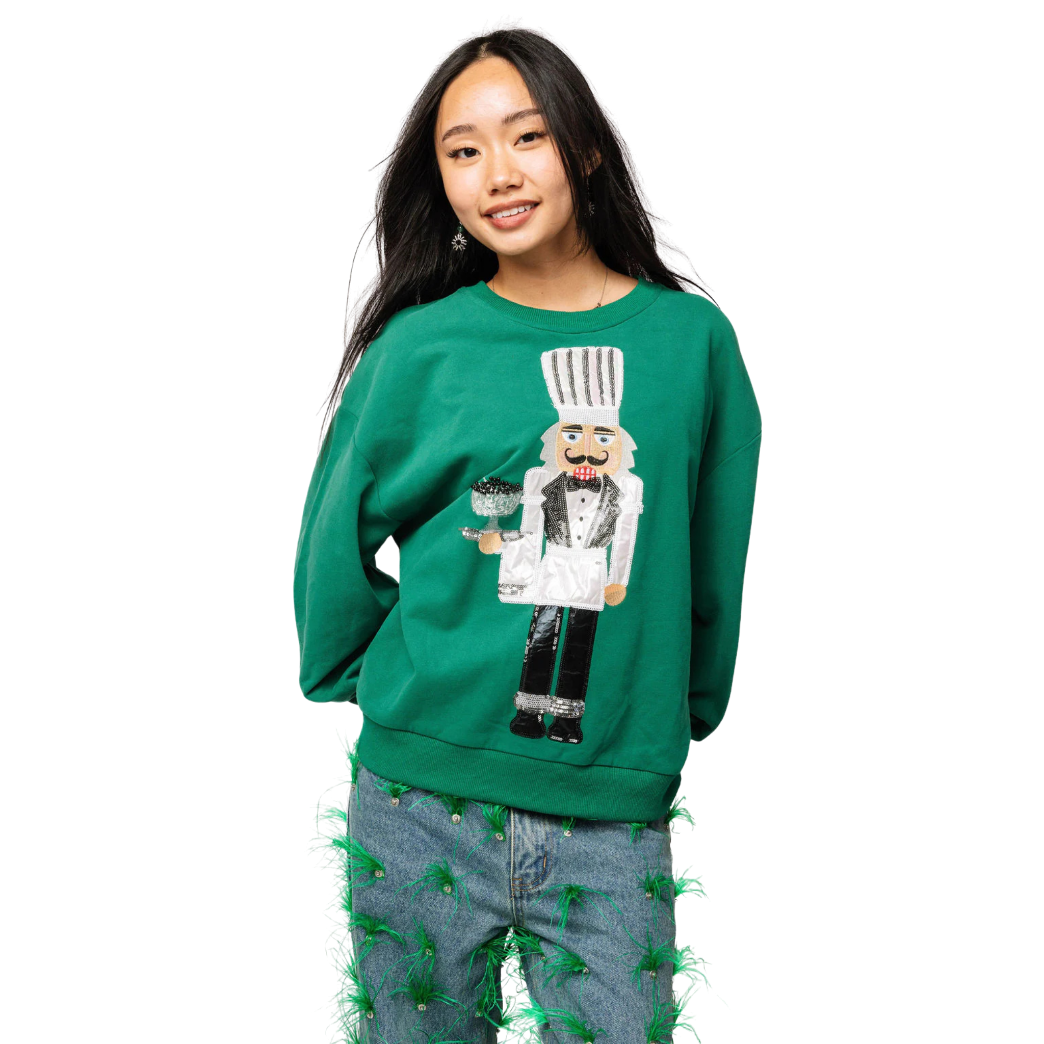 Dark Green Caviar Serving Nutcracker Sweatshirt-The Fancy Stitch