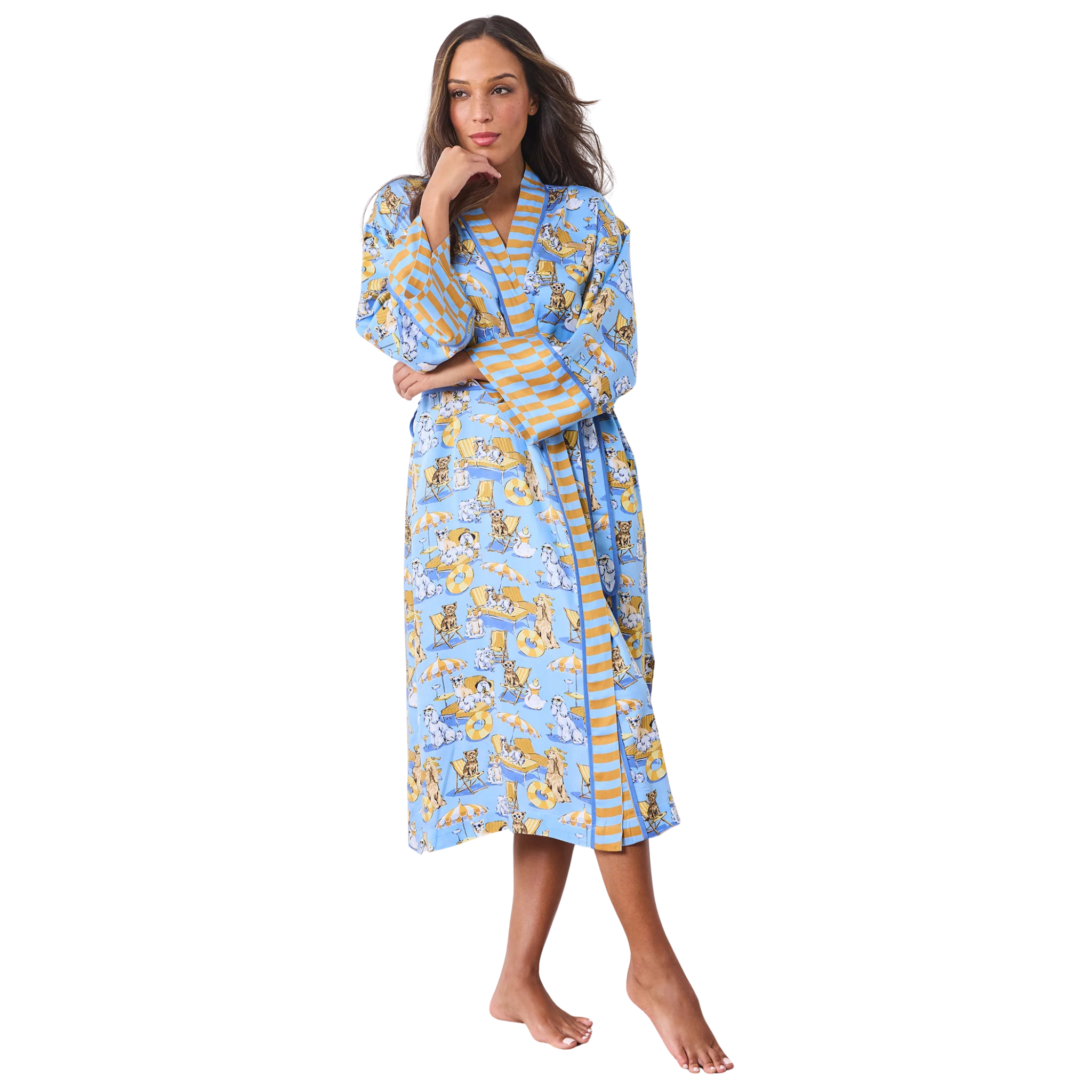 Eco Satin Robe in Palm Royale Pooches Blue-Fairley Fancy