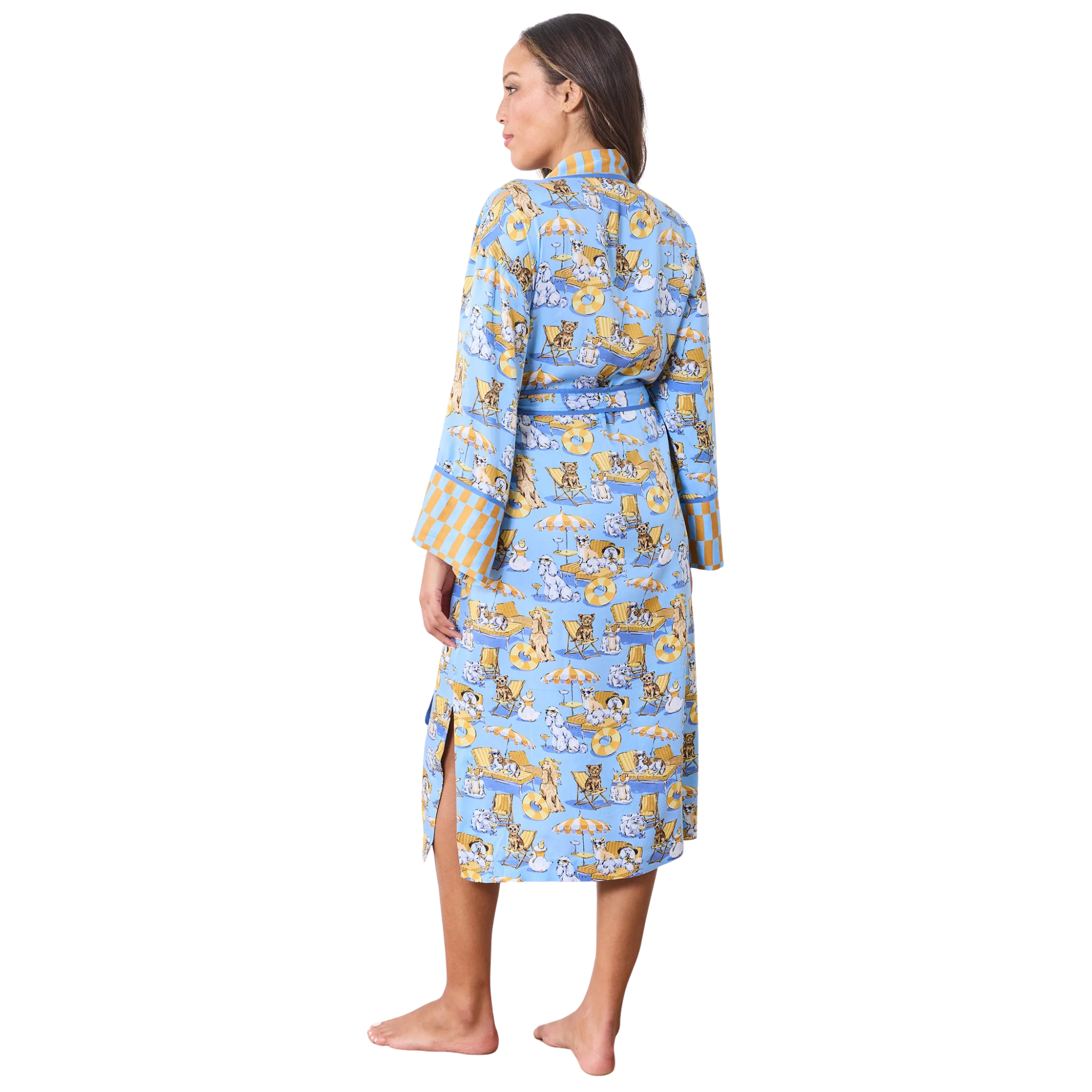 Eco Satin Robe in Palm Royale Pooches Blue-Fairley Fancy
