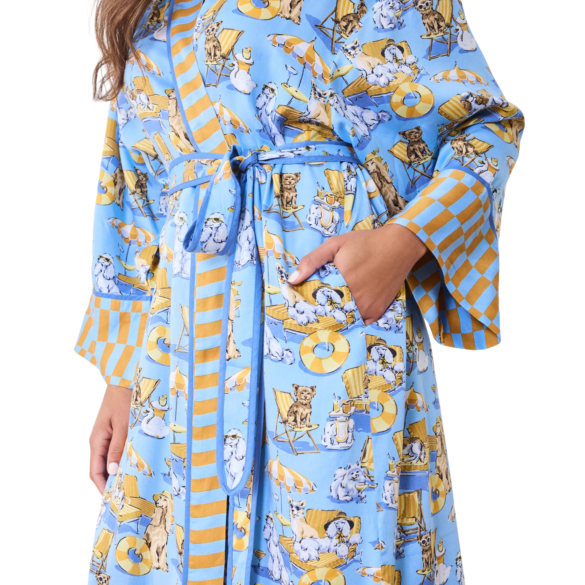 Eco Satin Robe in Palm Royale Pooches Blue-Fairley Fancy