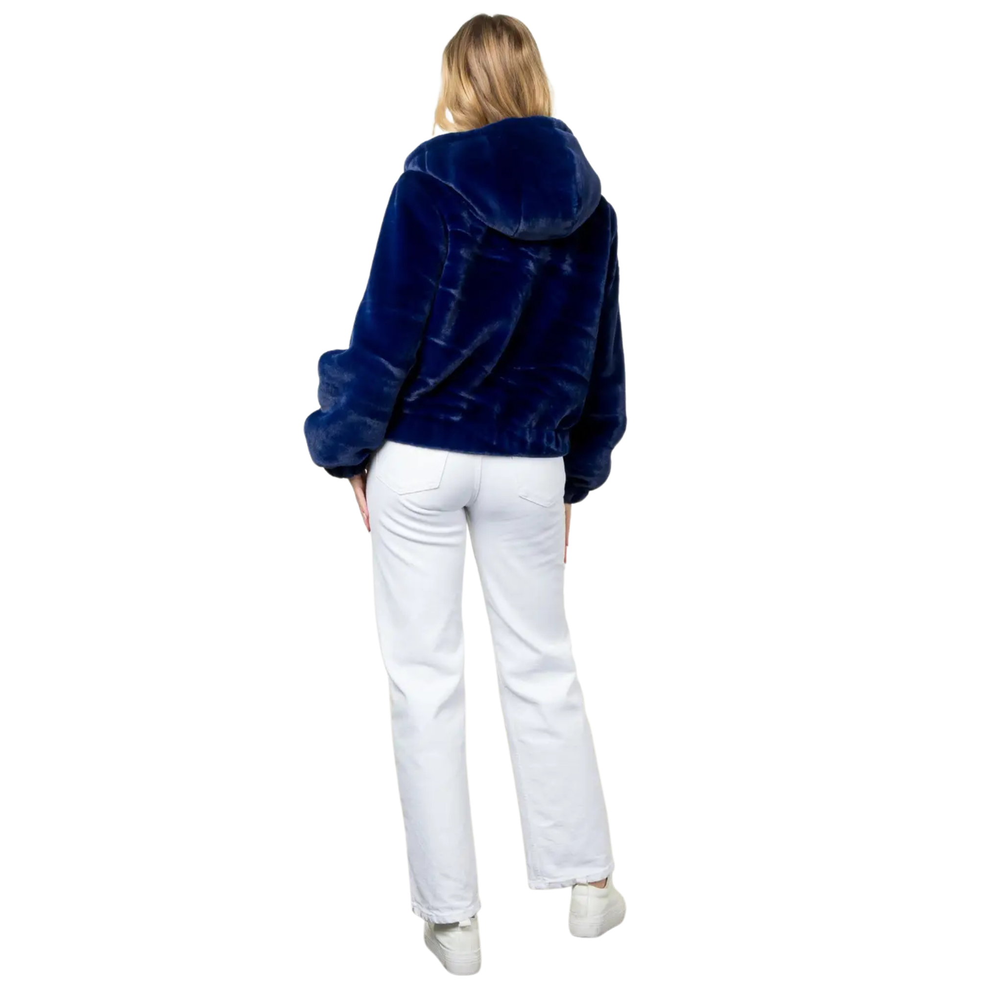 Faux Fur Jacket in Navy-Fairley Fancy