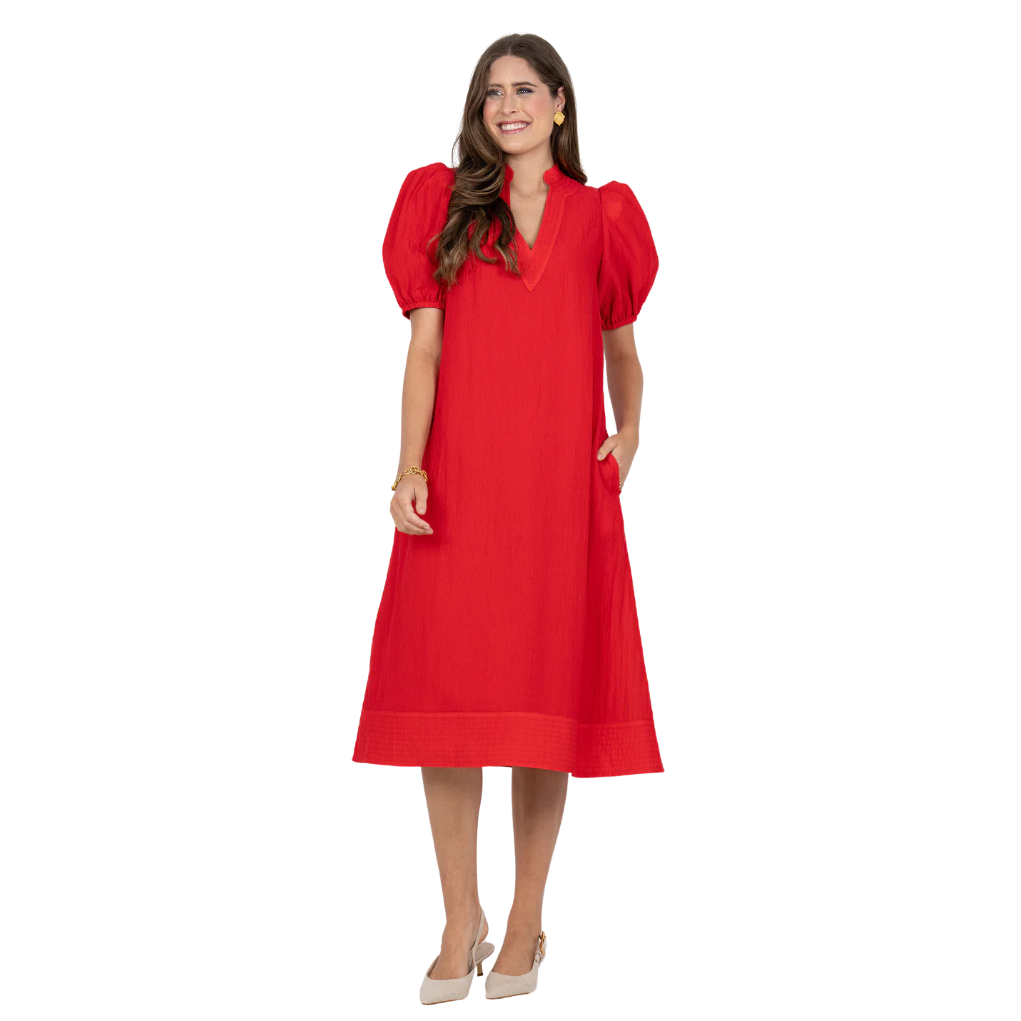Hampton Dress in Cardinal Red-Fairley Fancy