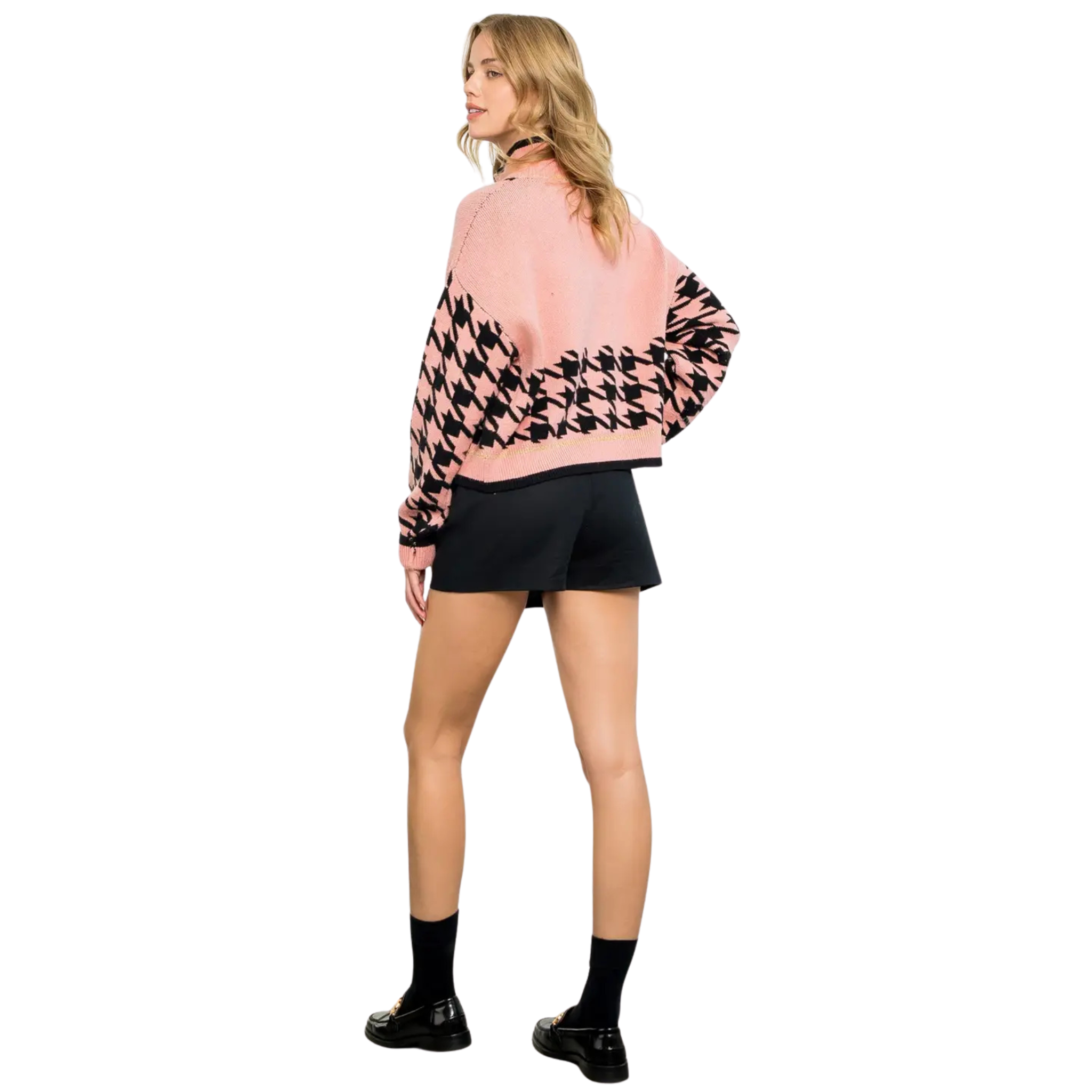 Houndstooth Quarter Zip Sweater-Fairley Fancy