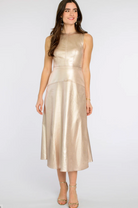Claire Dress in Metallic Denim-Fairley Fancy