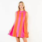 Sleeveless colorblock dress in Orange and Magenta