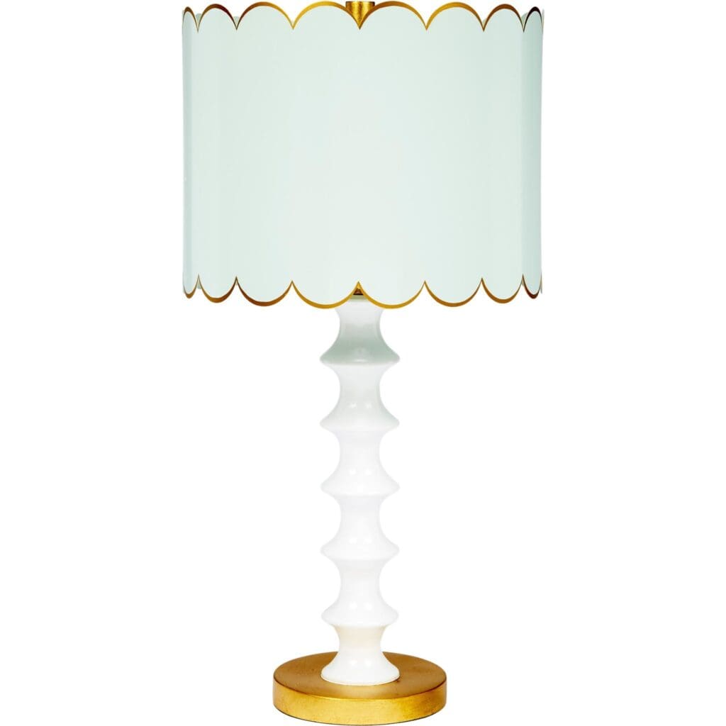 Eloise Wythe Blue & Gloss White Table Lamp With Scalloped Shade - Fairley Fancy