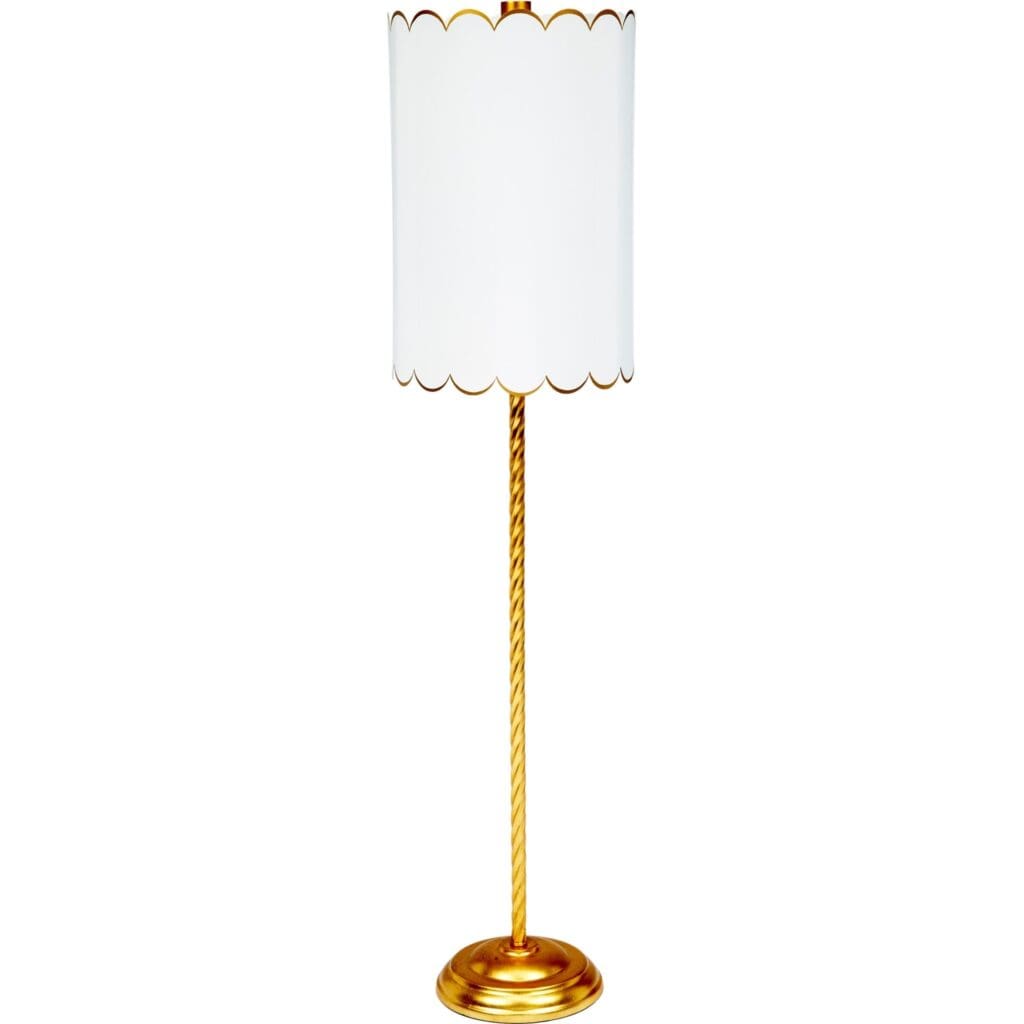 White & Gold Twist Buffet Lamp With Scalloped Shade - Fairley Fancy