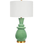 Sadie Ceramic Green Table Lamp With White Linen Shade - Fairley Fancy