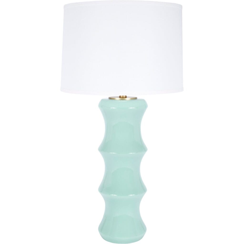 Sawyer Ceramic Celadon Lamp With White Linen Shade - Fairley Fancy